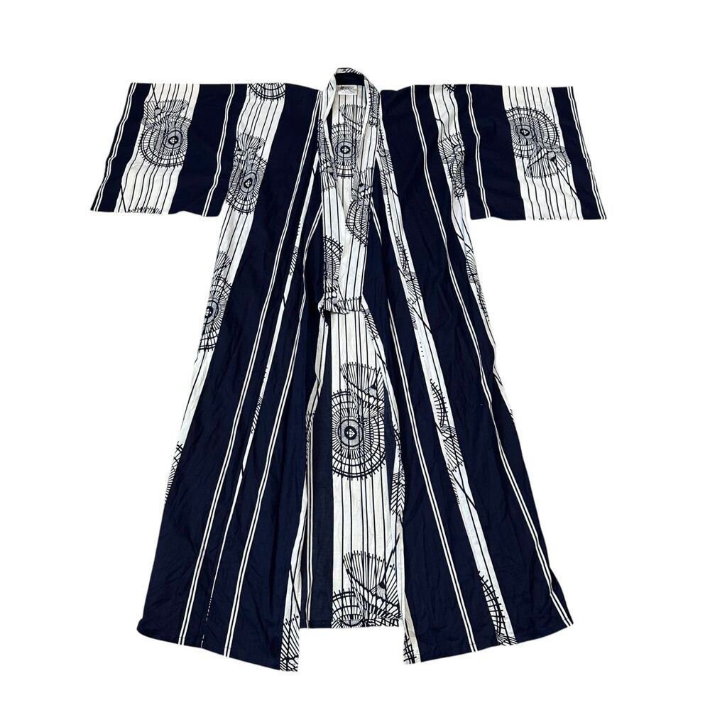 FP Tokyo Kimono Robe Blue Stripe Japanese Cotton Duster Yukata One Size